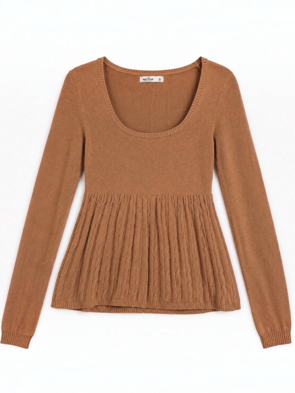 Hollister Brown Cable Knit Babydoll Peplum Scoop Neck Sweater S